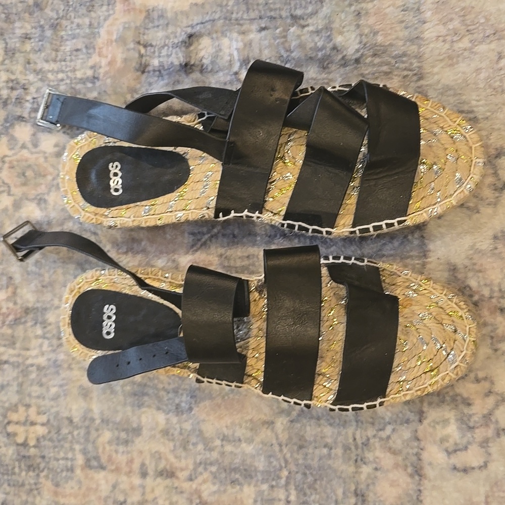 Asos Black Faux Leather Espadrille Sandal Sz 7 - Picture 4 of 7
